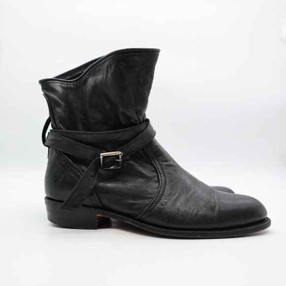 Frye Dordo Buckle-Wrap Women's Size 12 B Black Leather Ankle Boots Made in Spain - Picture 1 of 11